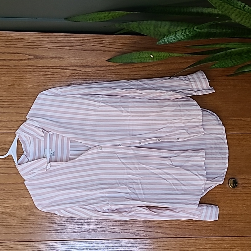A NEW DAY NWOT Blush & White Stripe Boyfriend Button Up